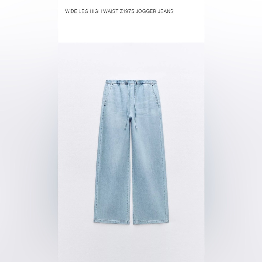 Zara Light Blue Wide Leg High Waist Jogger Jeans